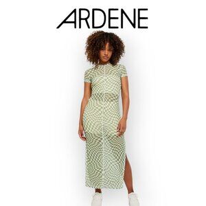 Ardene Green White Gingham Wavy Checkerboard Mesh Semi Sheer Maxi Dress SpringUp
